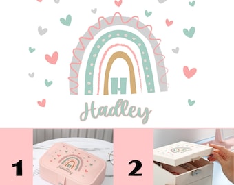 Cute Pastel Color Rainbow Personalized Jewelry Box, Pink, Birthday Gifts for Girls, Travel, Kids, Women, Bridesmaid Gift Ideas