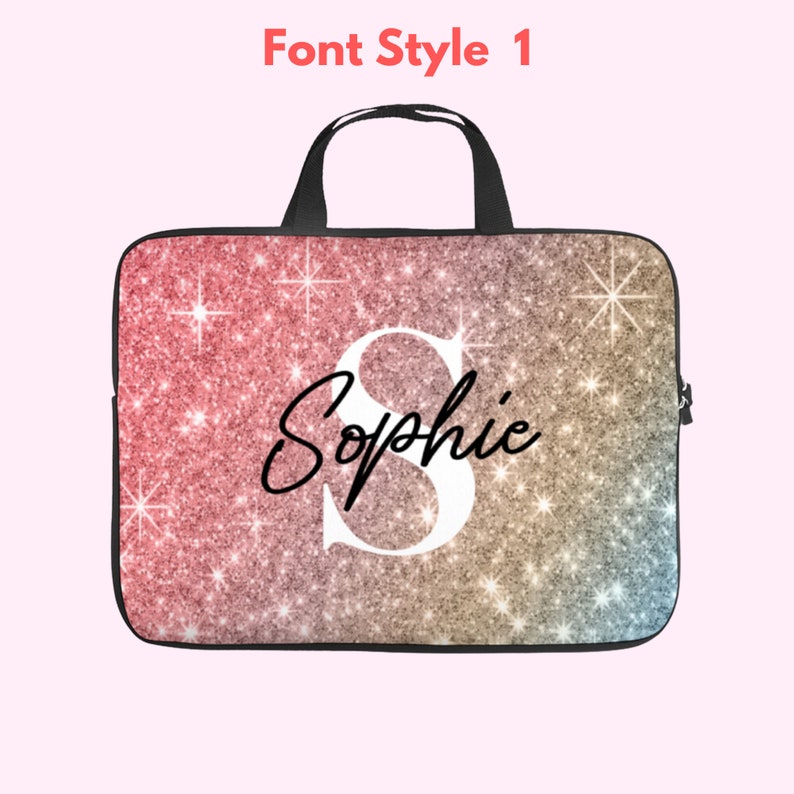 Colorful Glitter Monogram Laptop Sleeve, Sparkle Designer Bag MacBook
