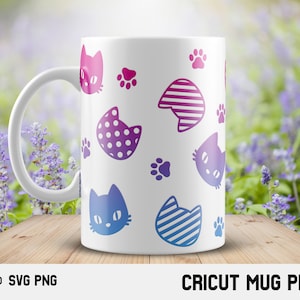 Cricut mug press svg Design for Infusible Ink Sheet, Kitten Head & Paw svg, Cat paws Svg, Cute Cat Svg, 12oz and 15oz mug sizes, SVG PNG