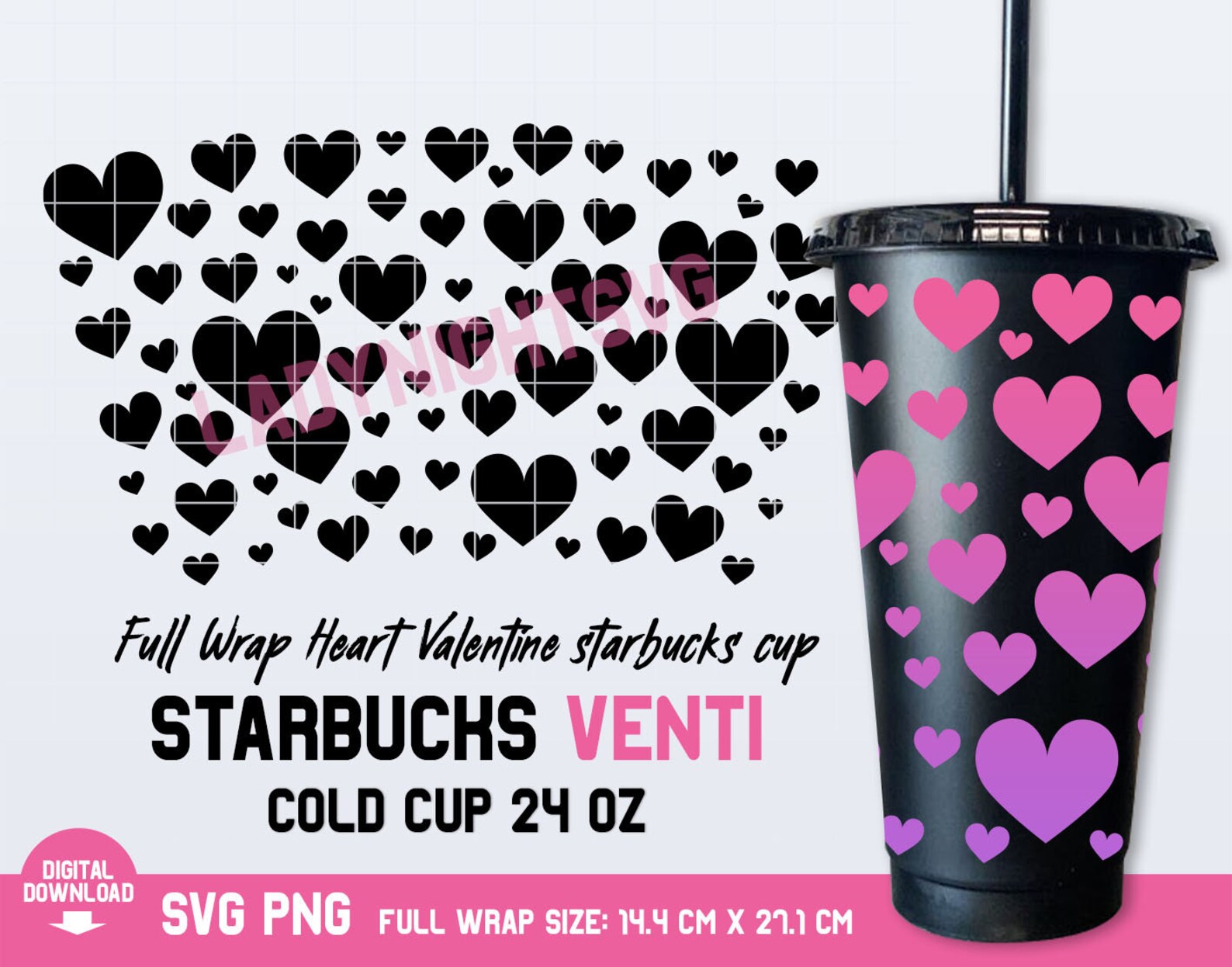 Full Wrap Heart Valentine starbucks cup svg Valentine Heart Etsy