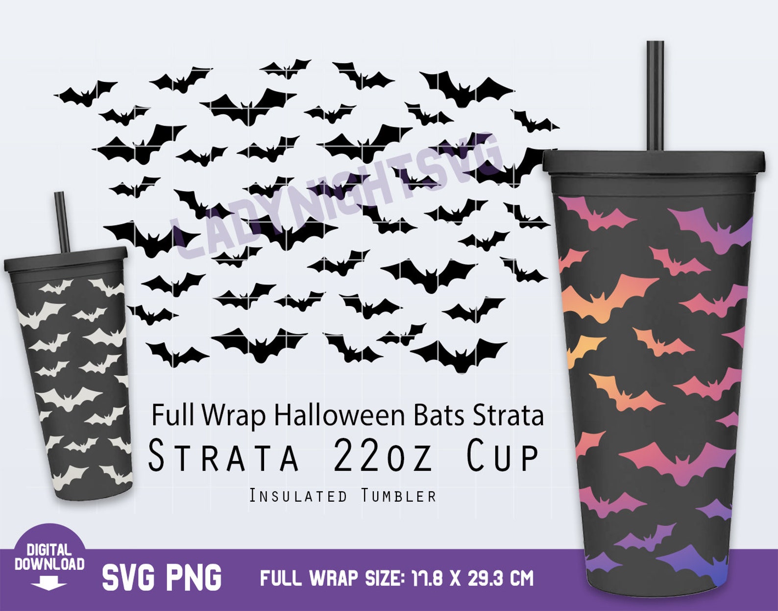 Full Wrap Halloween Bats Svg for Strata Tumblers 22 Oz Bats Etsy