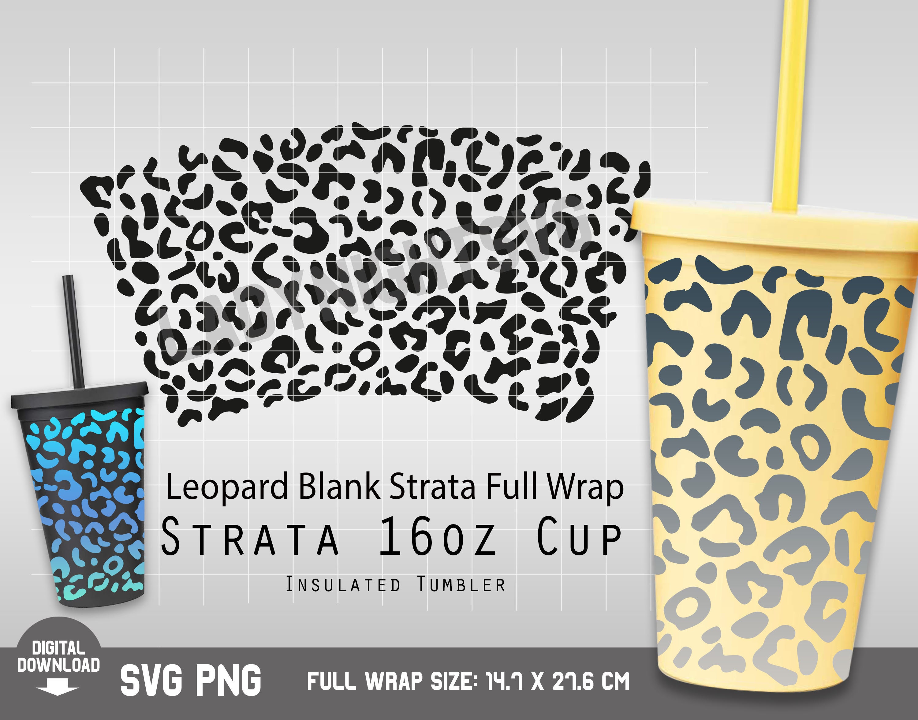 Leopard Sunflower Strata Svg full wrap for Skinny Tumblers 16oz Cheetah