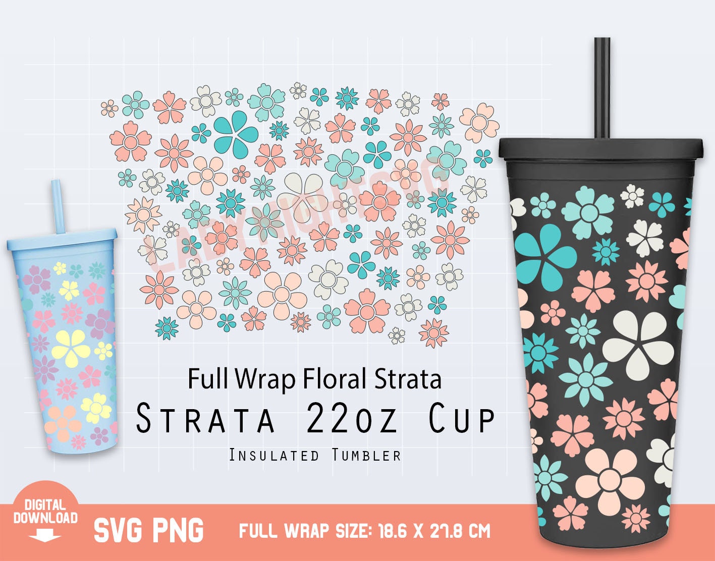 Full Wrap Floral Strata Svg for Tumblers 22 oz Flowers svg | Etsy