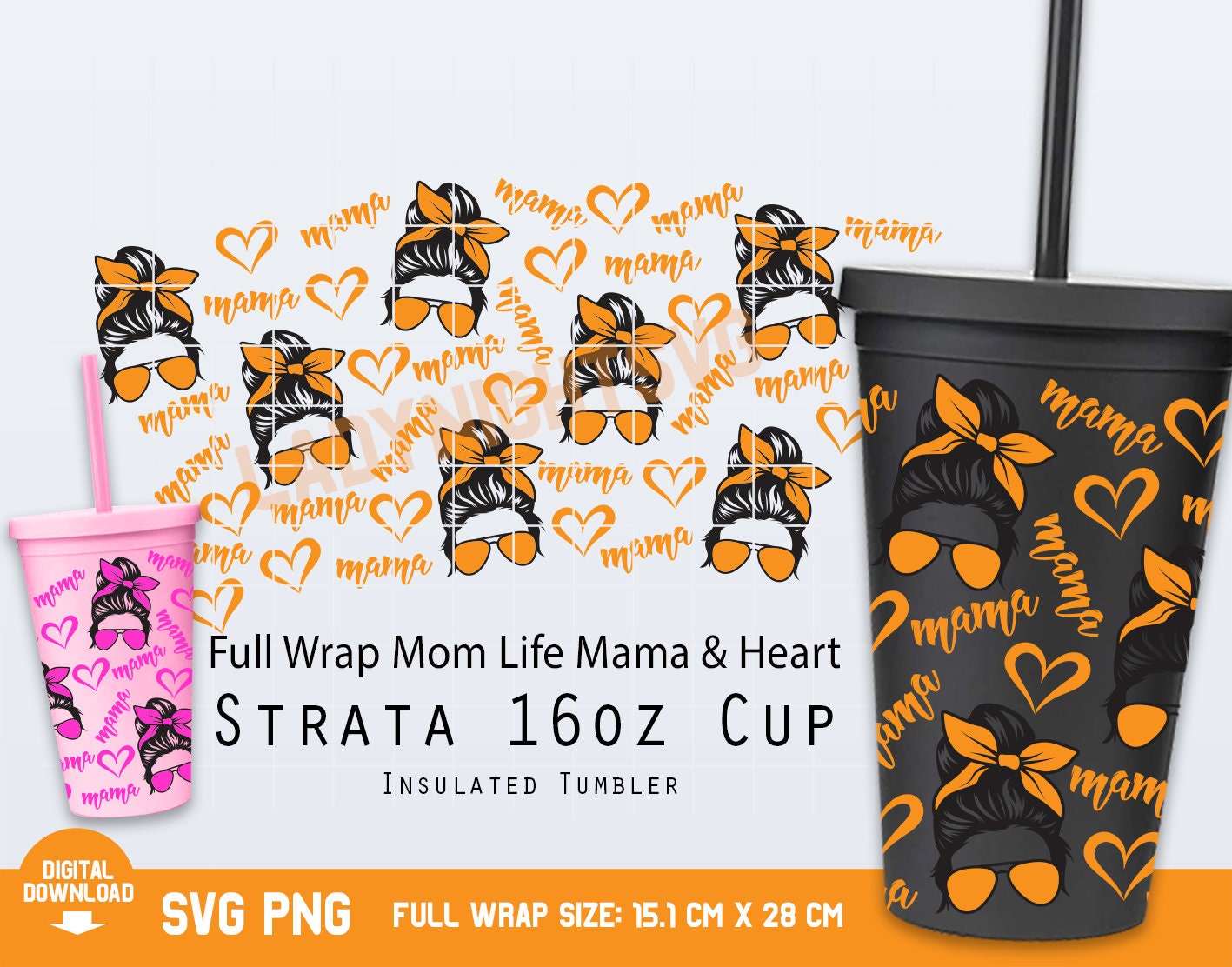 Full wrap Mom Life Mama & Heart Strata Svg for Tumblers 16 oz | Etsy