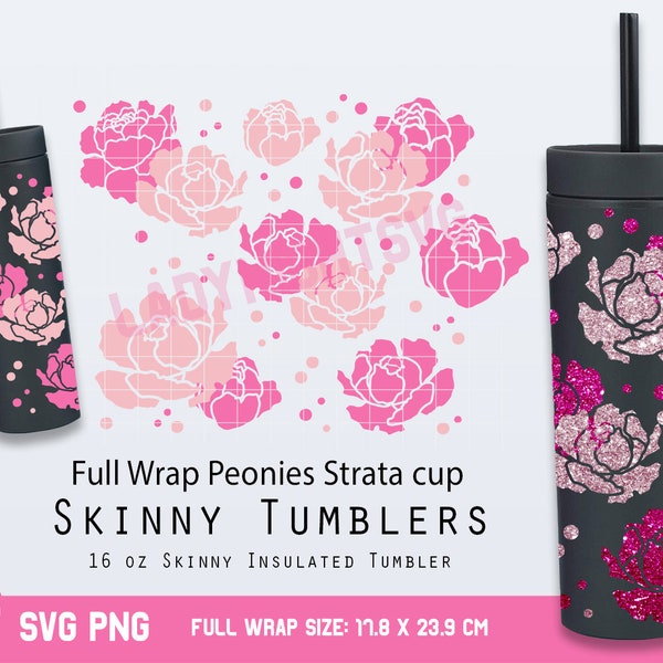 Full Wrap Peonies Strata Svg for Skinny Tumblers 16 oz,Mother's Day Peony Svg,Peonies Wrap Svg,Peonies svg,Files for Cricut Instant Download