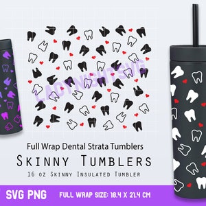 Full Wrap Heart Dental Strata Svg for Skinny Tumblers 16 oz, Tooth theme svg, para diy seamless full wrap files for Cricut, descarga digital