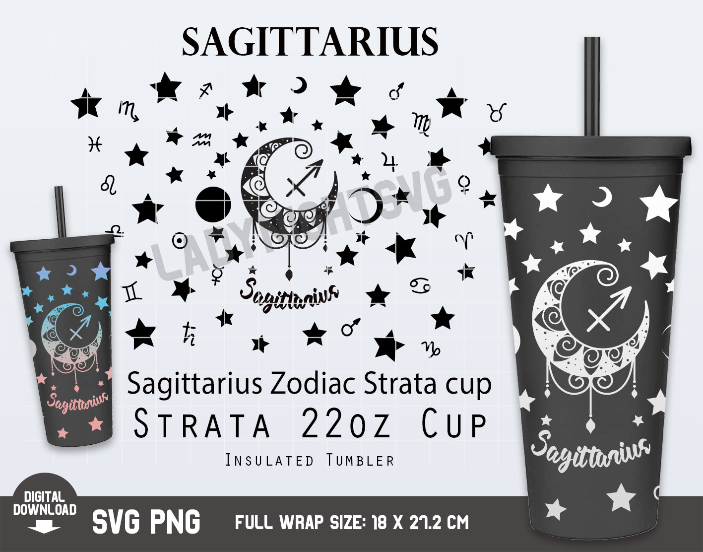 Full Wrap Sagittarius Zodiac Strata Svg for Tumblers 22 oz, Zodiac Sign Svg, Sagittarius Svg, Horoscope Svg, Digital Download SVG PNG