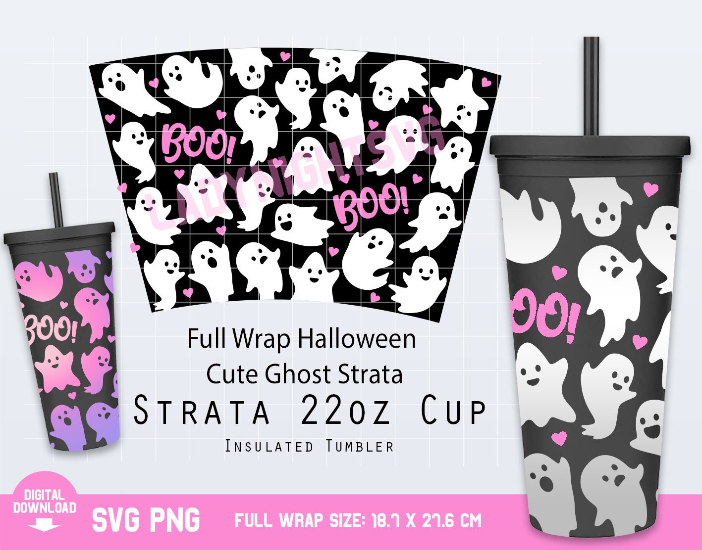 Full Wrap Halloween Cute Ghost Svg for Strata Tumblers 22 oz Etsy España