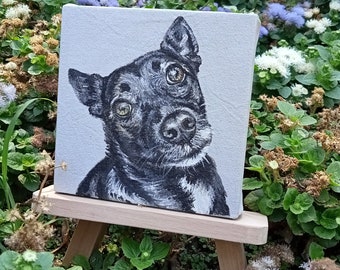 Tiermalerei vom Foto. Individuelle Hundeportrait Illustration. KaminMantel Dekor.