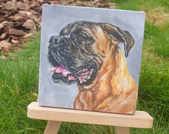 Hundeportrait Bemalung Boxer Hund. Zeichnung vom Foto. Boxer Hunde Geschenke.