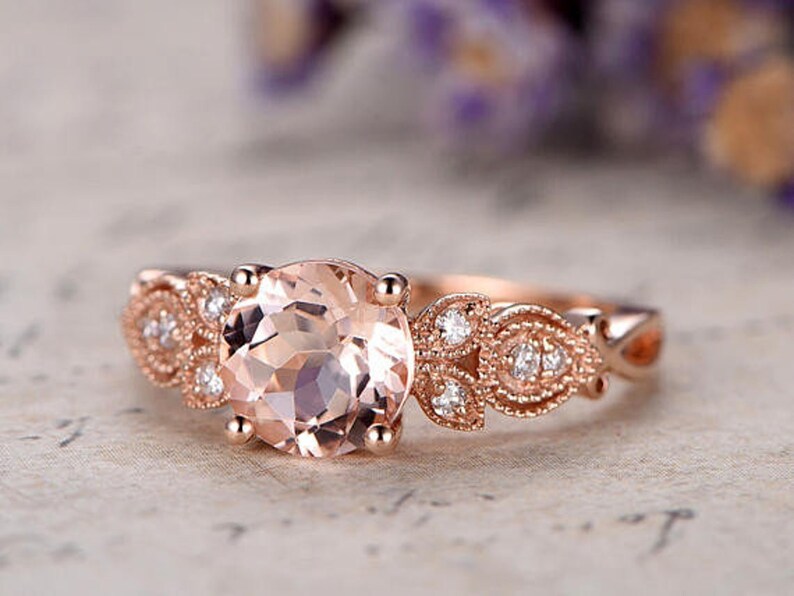 Sterling Silver Proposal Ring For Her CZ Pink Diamond Floral Wedding Bridal Ring Round Cut Morganite Diamond Engagement Ring For Women
