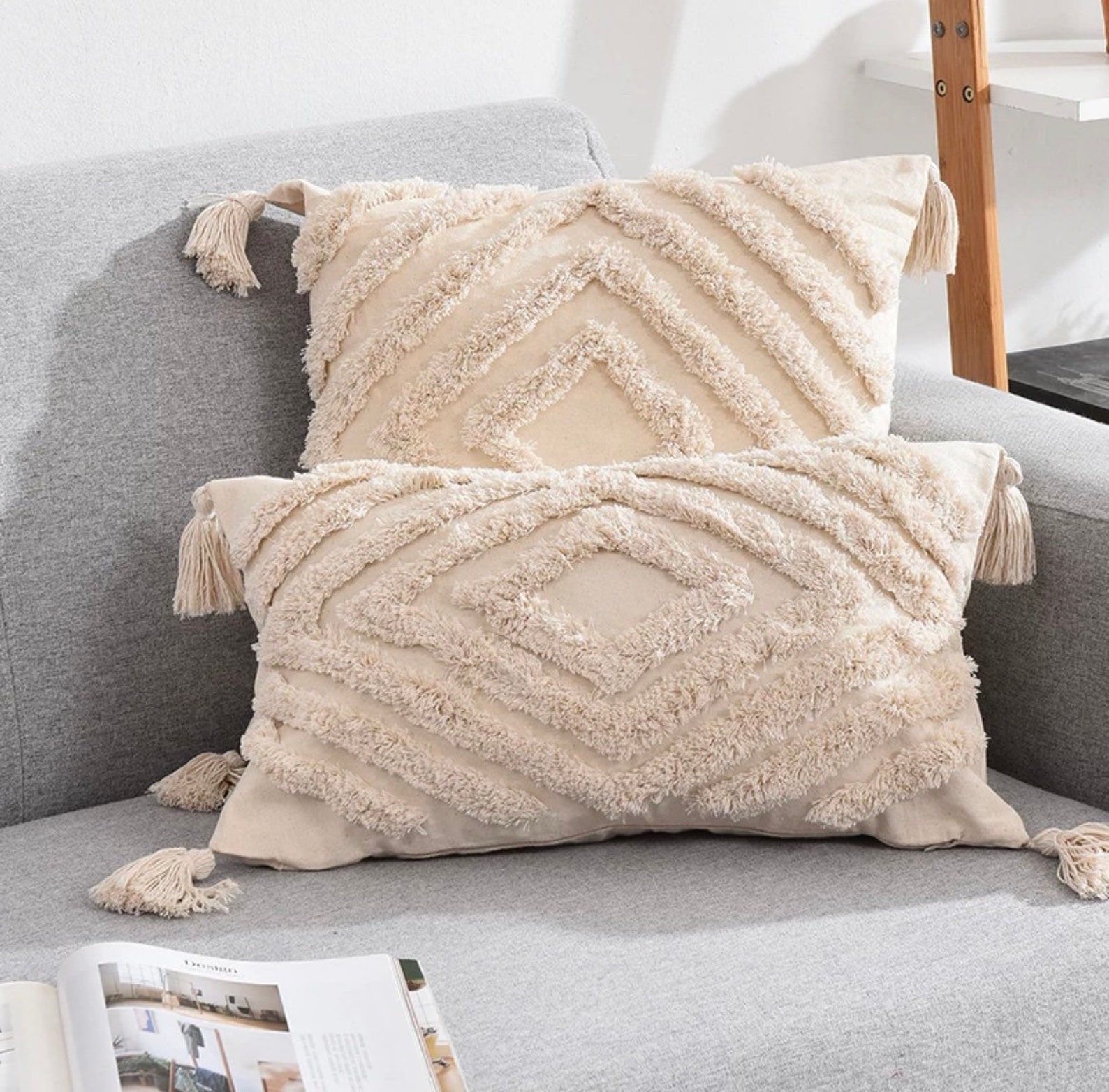 Luxury Cushion Cover Tufted Macrame Cream Cover Stripe Etsy UK