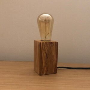 Lampe de table en bois de pommier, ampoule Edison, lampe cube rustique