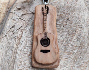 Acoustic Guitar Necklace in Apple Wood, Handmade Music Pendant, Gift for Guitar Player