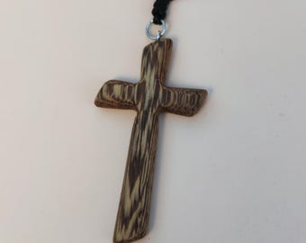Wood Cross Necklace, Christian Pendant for Him, Handmade Senna Jewelry, Baptism Confirmation Present