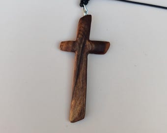 Wood Cross Necklace, Christian Pendant for Him, Handmade Apple wood Jewelry, Baptism Confirmation Present
