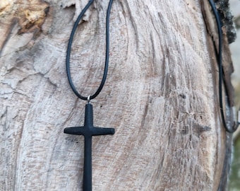 Matte Black Wooden Cross Necklace