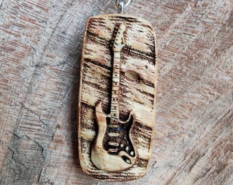 Ash Wood Guitar Necklace –  Strat Inspired | Handmade Rock Jewelry | Musician Gift