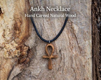Handmade Wood Ankh Pendant, Egyptian Symbol Necklace