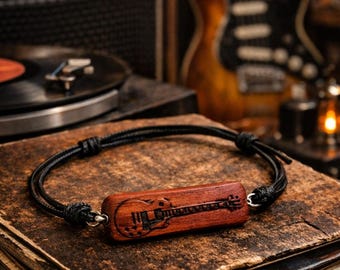 Wood Guitar Bracelet – Adjustable Unisex Jewelry