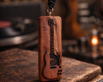Apple Wood Guitar Necklace – Gibson SG Inspired | Handmade Rock Jewelry | Musician Gift