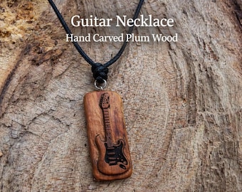 Wood Guitar Necklace – Fender Stratocaster Inspired | Handmade Rock Jewelry | Musician Gift