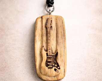 Ash Wood Guitar Necklace –  Strat Inspired | Handmade Rock Jewelry | Musician Gift