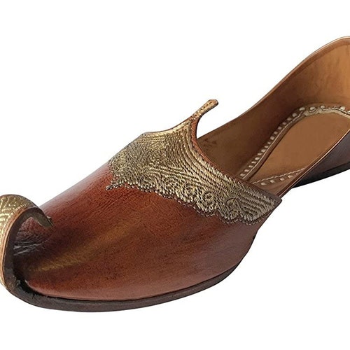 Vihan Aladdin Men Shoes Khussa Indian Handmade Leather Flip-Flops Juti Men Handmade-Shoes Traditional-Leather-Khussa Punjabi Jutti Kolhapuri Shoes Mens Shoes Juttis & Mojaris 