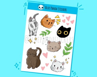 Cute Cat Sticker Sheet, Cute Planner and Bullet Journal Stickers, Stickers, Stationery