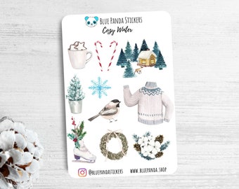 Cozy Winter Aesthetic Sticker Sheet, Cute Planner and Bullet Journal Stickers, Stickers, Stationery