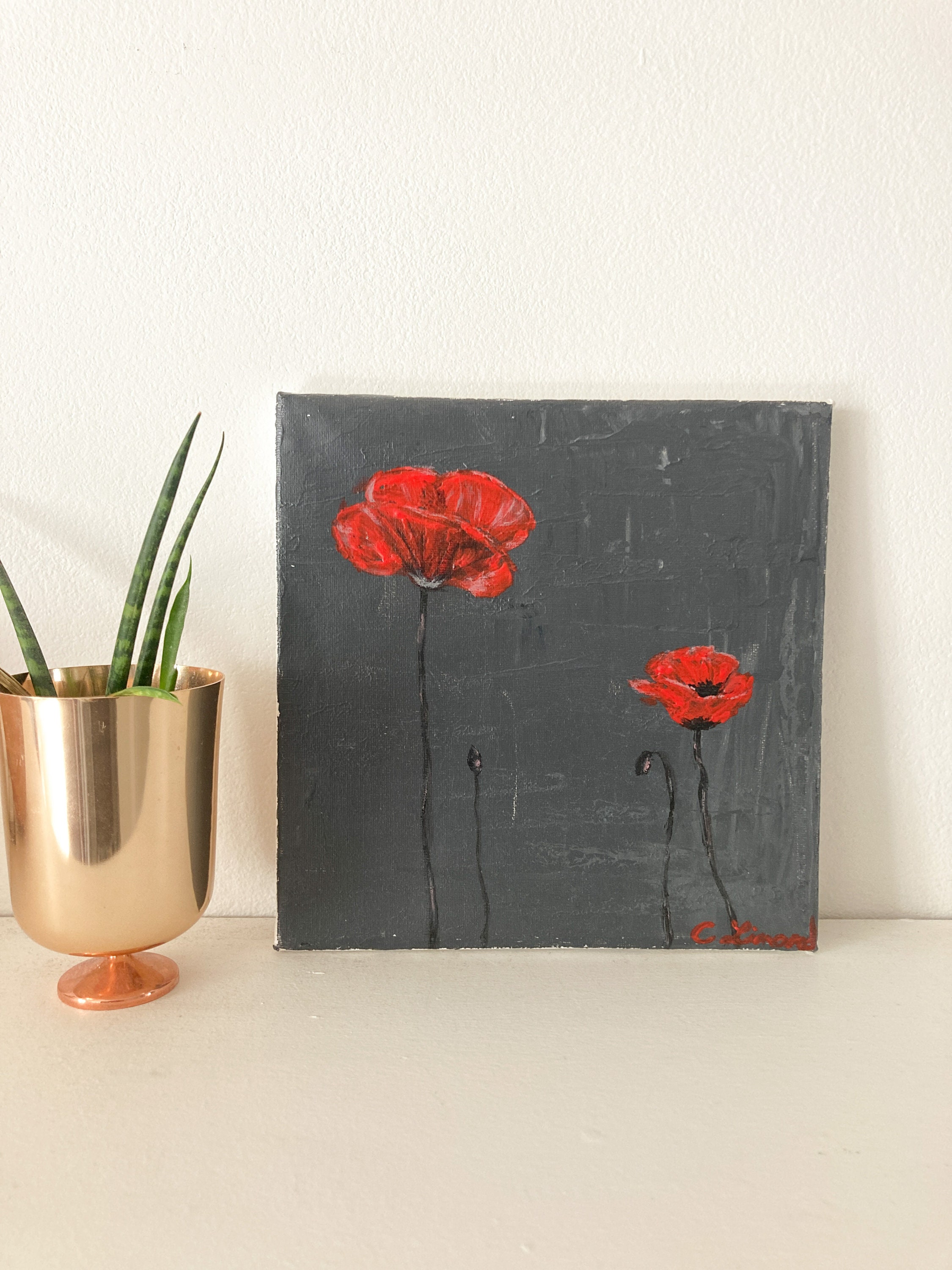 Tableau Toile Peinture Murale Acrylique Coquelicots Fleurs Lonely
