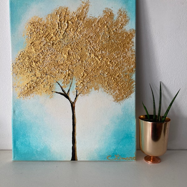 Tableau peinture murale acrylique arbre turquoise CREPUSCOLO