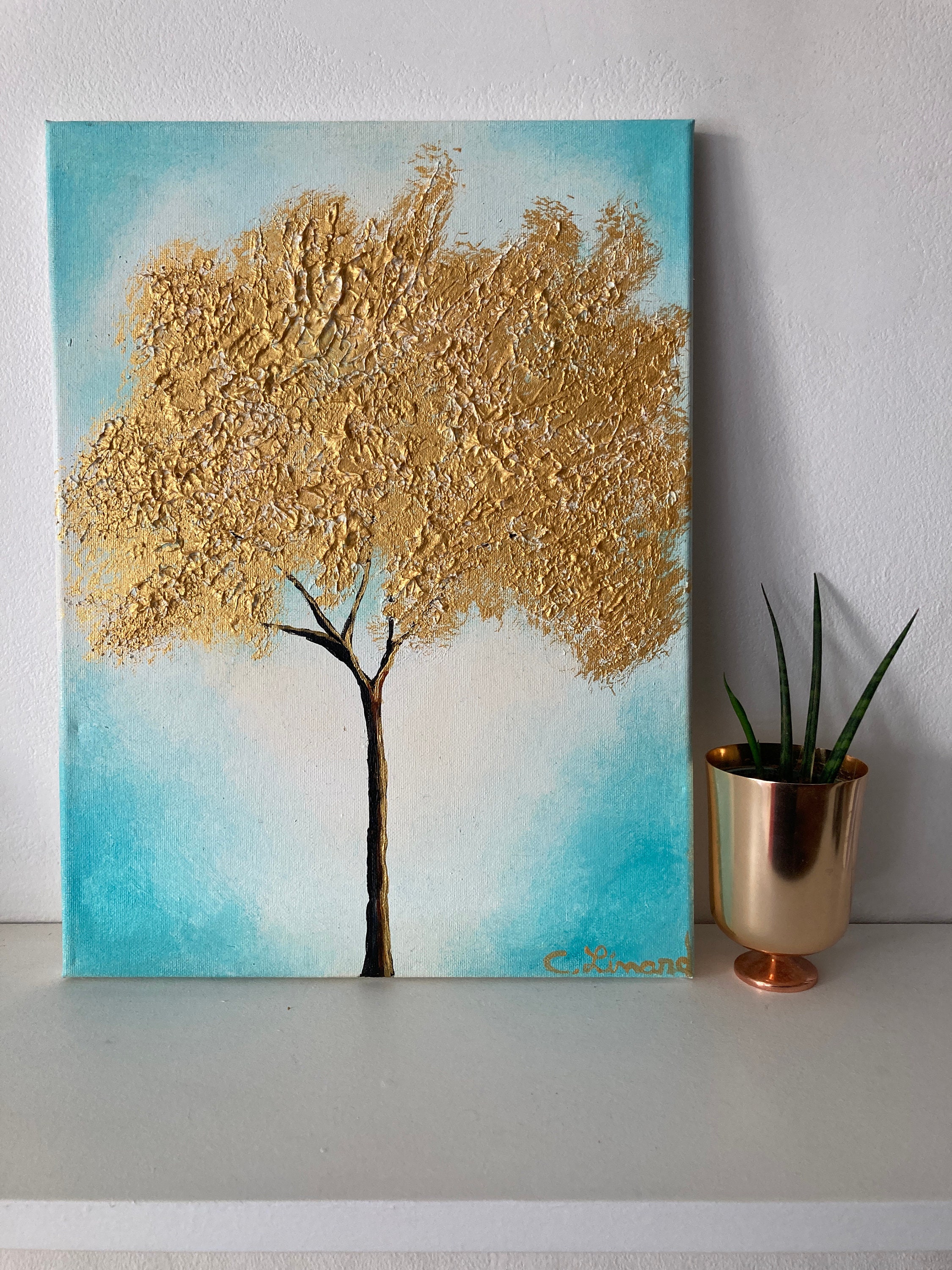 Tableau Peinture Murale Acrylique Arbre Turquoise Crepuscolo