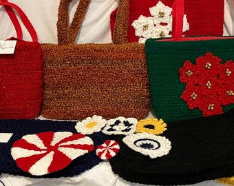 New Crocheted Purse. Granny Squares & Circles. Daisies, Sunflowers, Poinsettias, Candy Cane, Variegated,  Create your own. Grandmacore