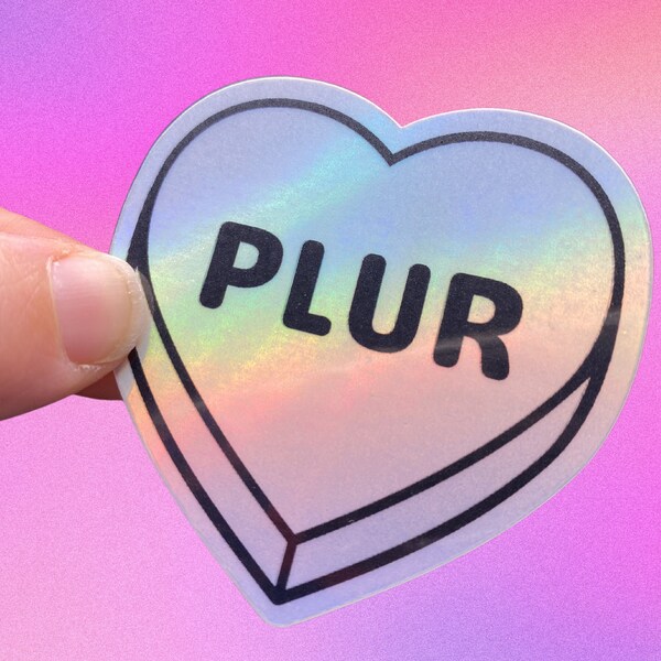 PLUR Holographic Sticker Kandi Heart - EDM Rave Stickers - Vinyl Glossy Waterproof Sticker Perfect for Laptops, Water Bottles and More