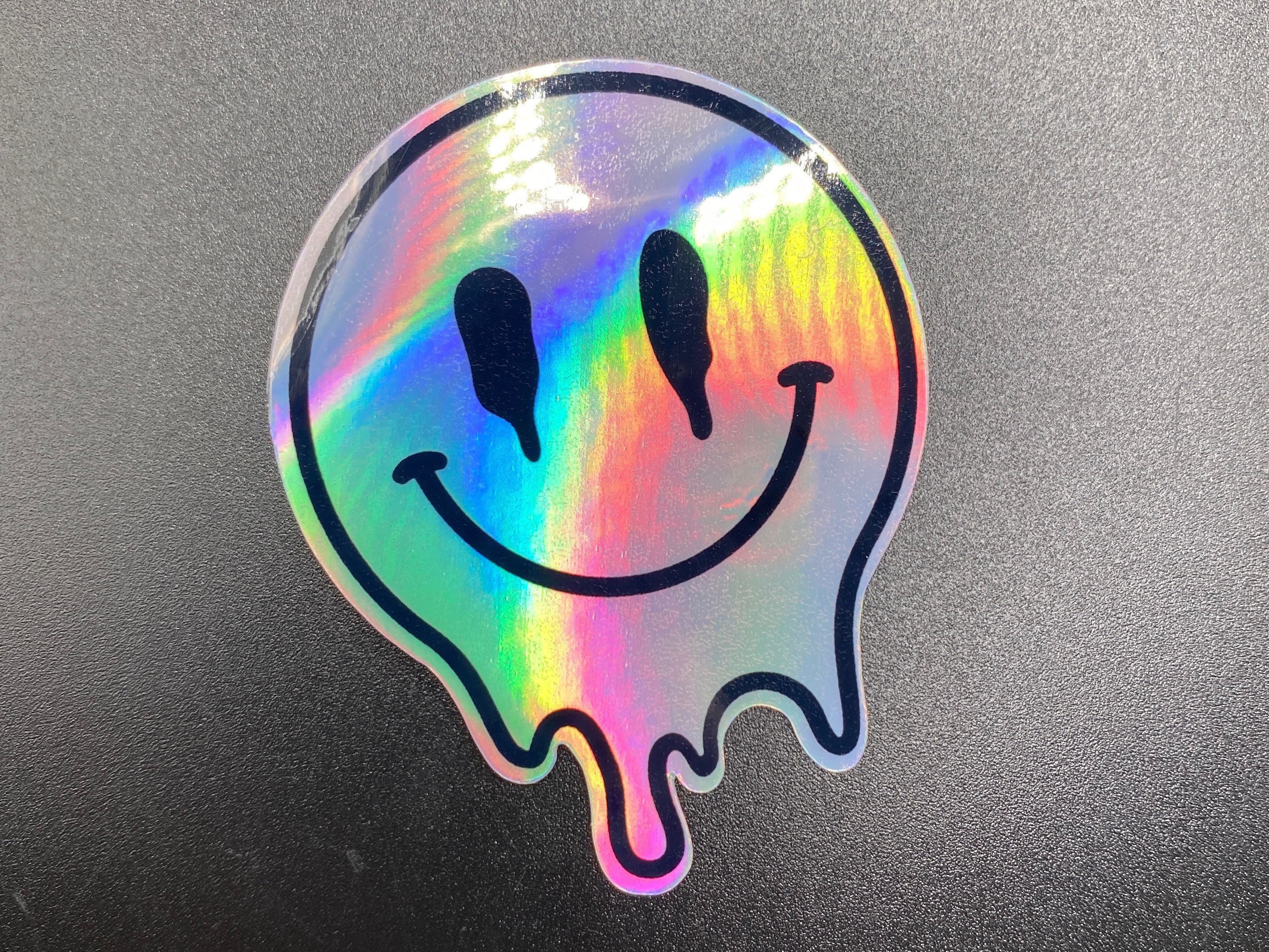 Holographic Sticker Melted Smiley Face Trippy Smiley Face Vinyl Sticker  Psychedelic Stickers Happy Face Sticker 