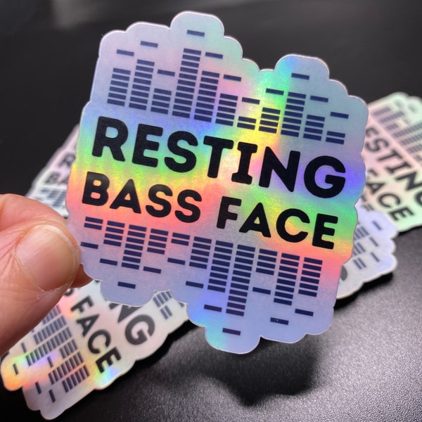 Resting Bass Face Holographic Sticker - Vinyl Glossy Waterproof Sticker Perfect for Laptops, Water Bottles and More - EDM Rave Stickers -