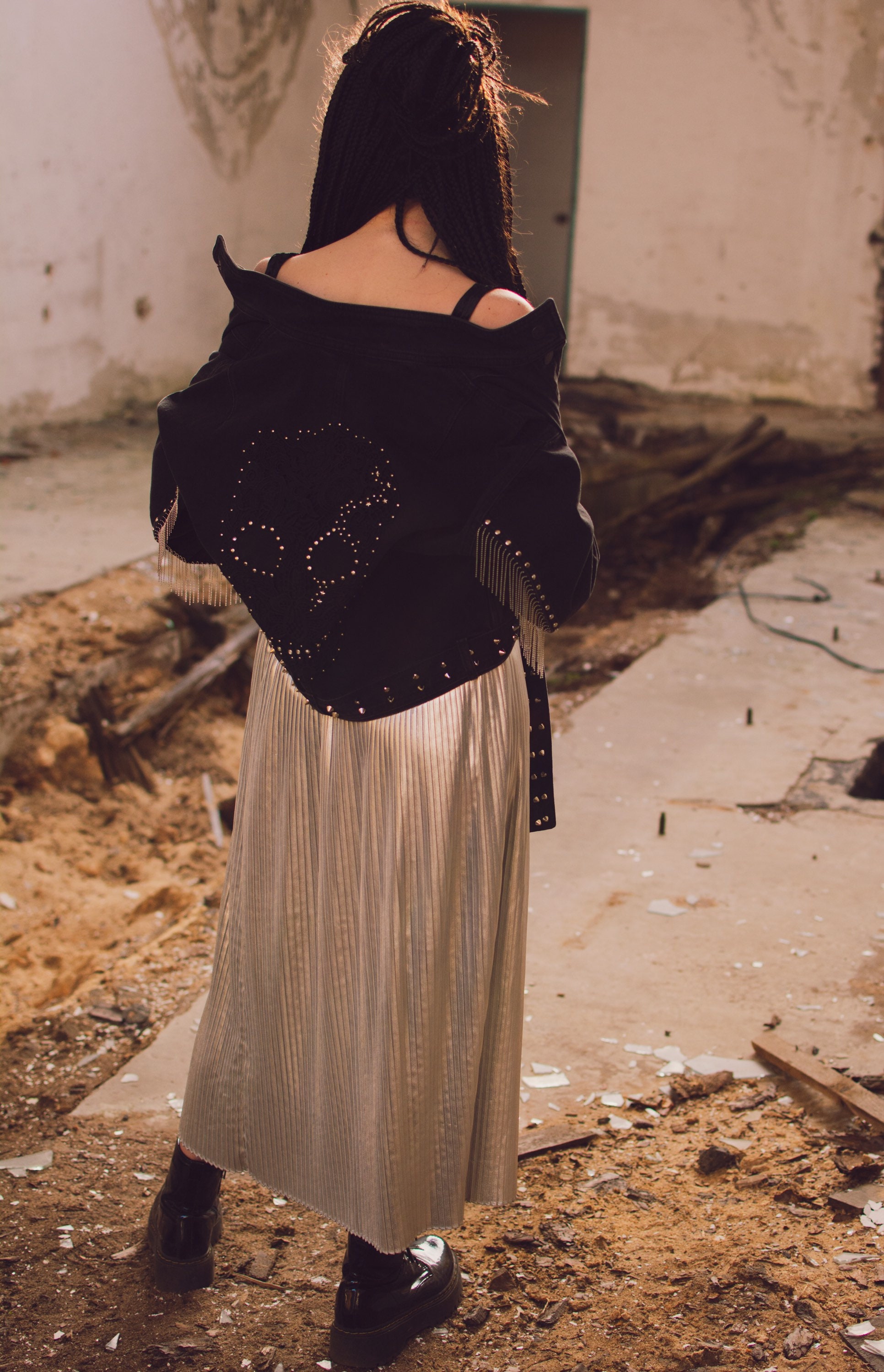 Black Denim Jacket. Studded Skull 
