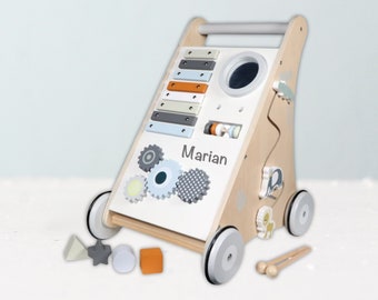 Andador activo para bebés con bloques de construcción personalizados con nombre en blanco - juguetes de aprendizaje y juguetes de motricidad para niños y niñas