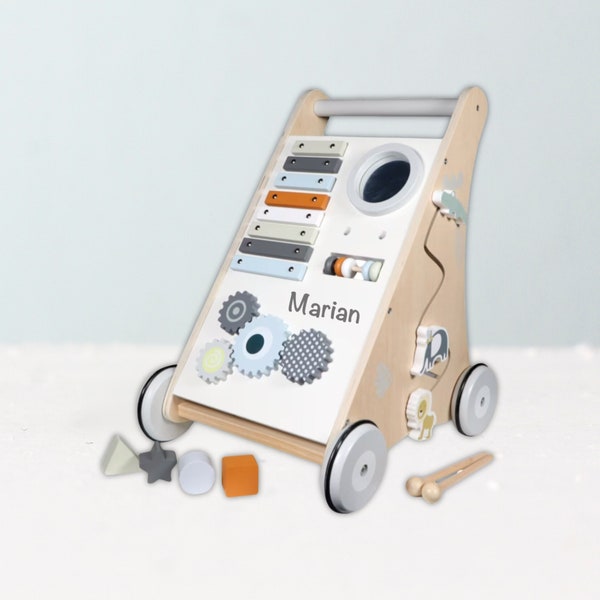 Trotteur actif avec blocs de construction personnalisés avec nom en blanc - jouets d'apprentissage et jouets de motricité pour garçons et filles