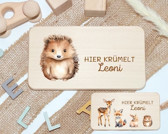 Frühstücksbrettchen personalisiert Baby Igel, Brettchen Kind Hier Krümelt, Geschenkidee, Taufgeschenk, Geburtstag, Kinder, Babygeschenk