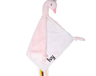 Doudou cygne avec prénom - rose - doudou bébé cadeau naissance - doudou pour enfant, bébé, idée cadeau, peluche, jeu tissu