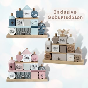 Personalisiertes Geburtsgeschenk Baby Haus bedruckt personalisierbar Babygeschenk Geburt Geburtsgeschenk Kind Geschenkidee Kind Holz Bild 1