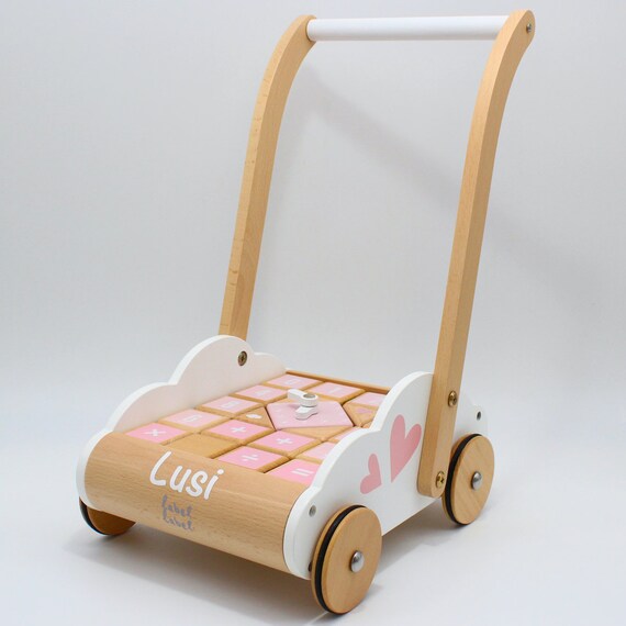 Baby Walker With Building Blocks Personalized With Name in Pink