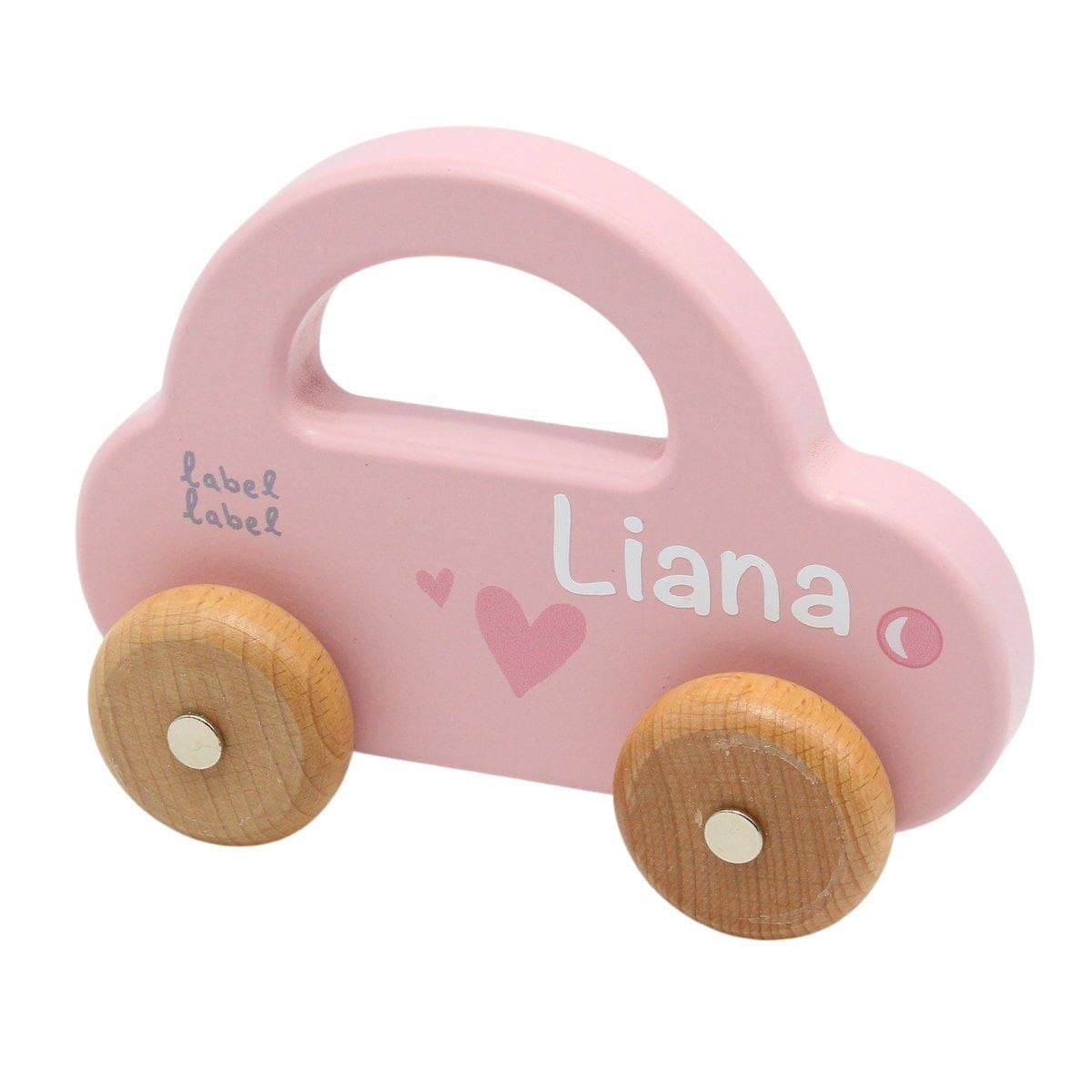 wooden toy car with name - pink - label label - baby gift birth - gif…