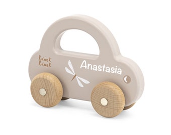 Holz-Spielzeug Auto mit Namen - nougat - Label-Label - Babygeschenk zur Geburt - Geschenk für Babys - Geburtstagsgeschenk personalisiert