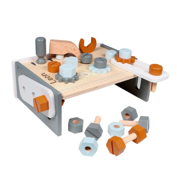 Table d'établi créative en bois pour jouets Personnalisée avec le nom de l' enfant Banc de chef-d'œuvre Tryco Cadeau idéal pour un 1er anniversaire -   France
