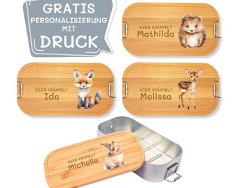 Personalized lunch box, lunch box for children, lunch box for children, personalized gift lunch box forest animals hedgehog rabbit deer fox name kindergarten