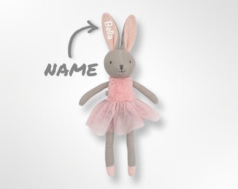 Kuscheltier Schmusetier Hase mit Namen - rosa - Jollein - Babygeschenk zur Geburt - Geschenk für Babys - Geburtstagsgeschenk Mädchen - Teddy