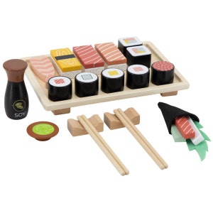 Ensemble de sushi en bois pour enfants Laser personnalisé avec nom Accessoires de cuisine jouets, accessoires de cuisine ludiques et ensembles de jeux pour enfants image 2